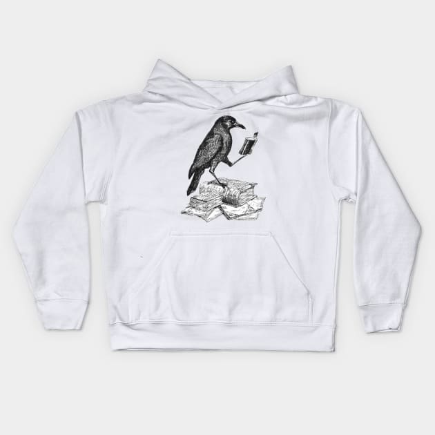 Crow with Book Kids Hoodie by mextasy